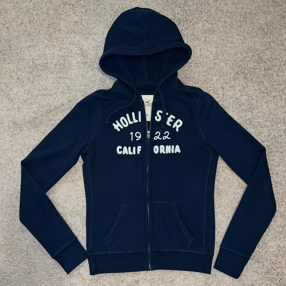 Hollister Navy Blue Long Sleeve Hoodie Size M
